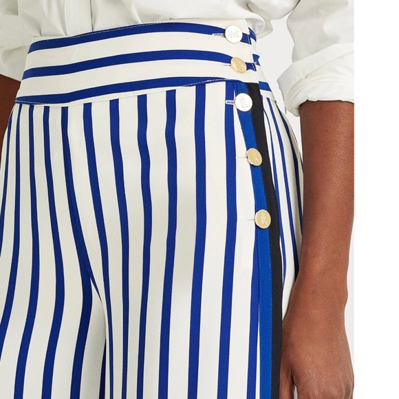 Ralph Lauren Margit Wide Leg Striped Pants - Size 0 - Picture 1 of 6